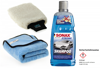 Sonax Xtreme Shampoo 2in1 1L Autowaschset Handschuh und Trocknungstuch