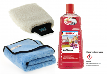 Sonax AutoShampoo Konzentrat Cherry Kick 2L Wasch Set Handschuh Trocknungstuch