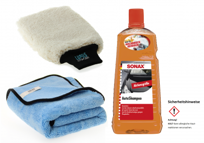 Sonax AutoShampoo Konzentrat 2L Autowaschset Handschuh und Trocknungstuch