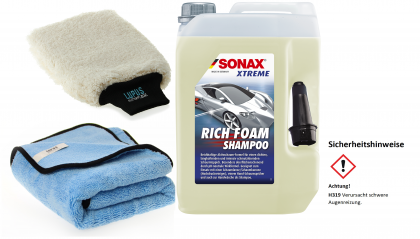 Sonax Xtreme Richfoam Shampoo 5L Autowaschset Handschuh und Trocknungstuch