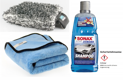 Sonax Xtreme Shampoo 2in1 1L Autowaschset Waschhandschuh und Trocknungstuch