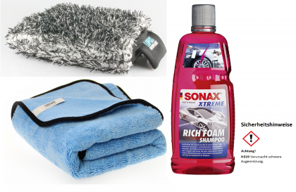 Sonax Xtreme Richfoam Shampoo 1L Autowaschset Waschhandschuh und Trocknungstuch