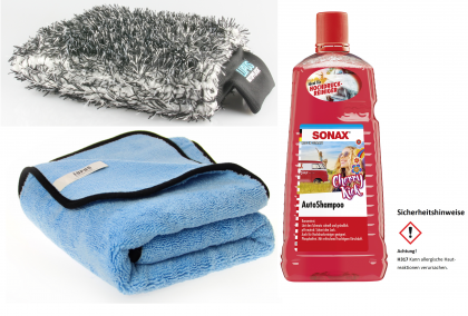 Sonax AutoShampoo Konzentrat Cherry Kick 2L Wasch Set Handschuh Trocknungstuch