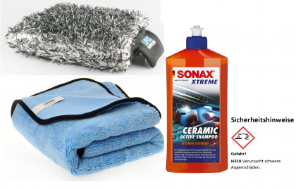 Sonax Xtreme Ceramic ActiveShampoo 500ml Autowaschset Handschuh Trocknungstuch