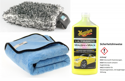 Meguiars Ultimate Wash & Wax Shampoo 473ml Autowaschset Handschuh Trocknungstuch